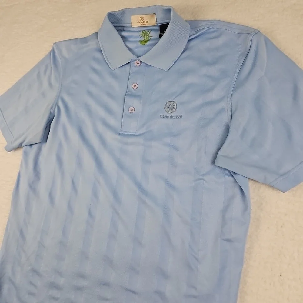 Cabo Del Sol Collection Golf Polo Short Sleeve Blue Stripe Shirt Sz L Eco Tec‎